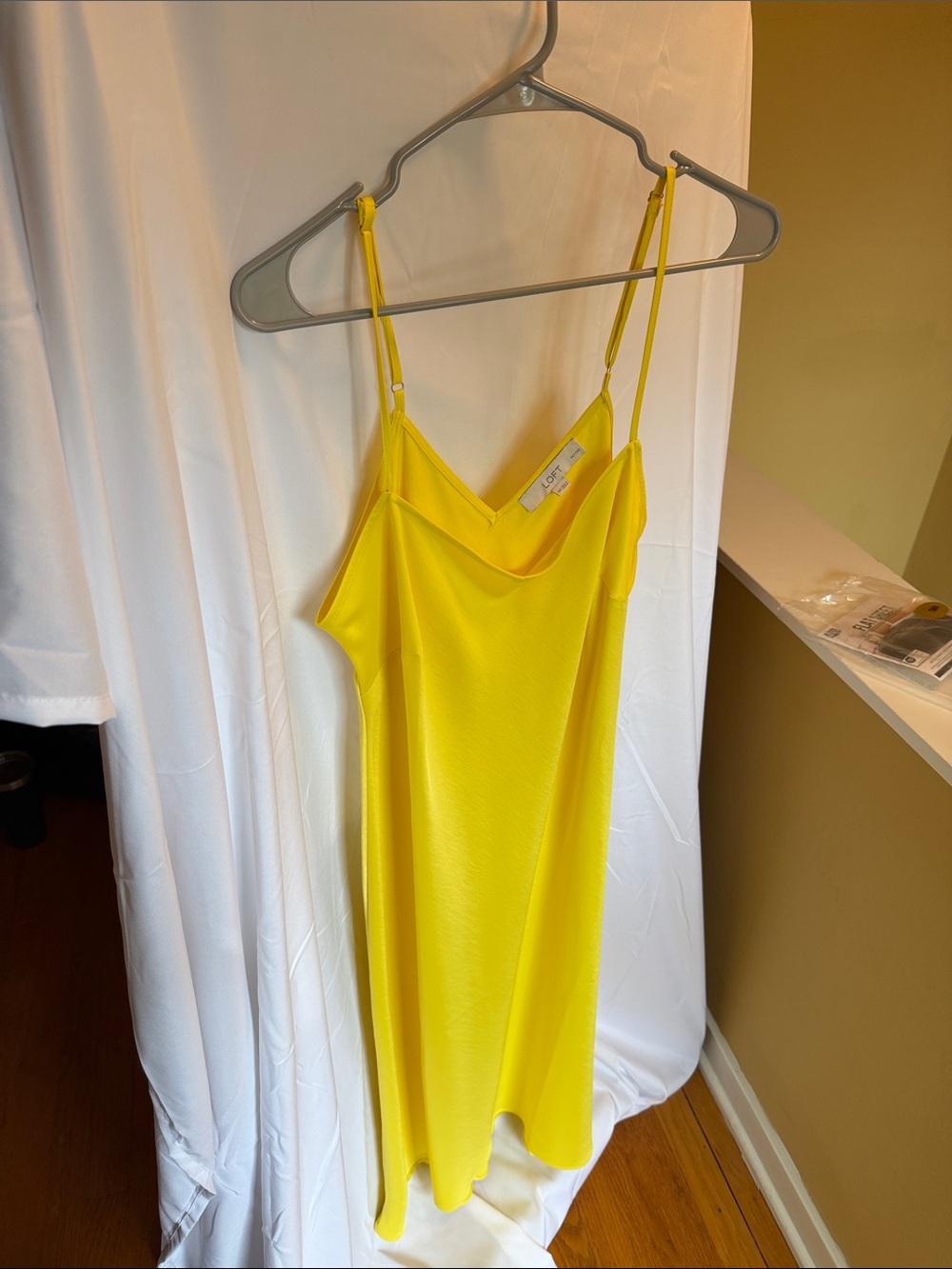 LOFT Yellow Slip Midi Dress with Spaghetti Straps